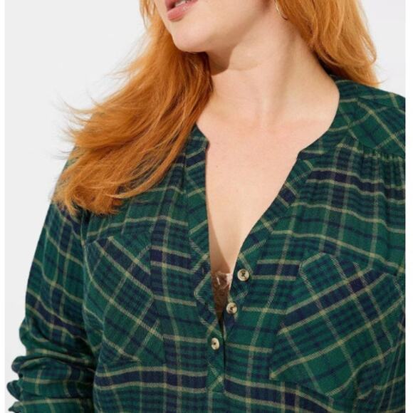 Torrid NWT Harper Brushed Green Plaid Softest Flannel Tunic Pullover Top Size 00 - Picture 3 of 10